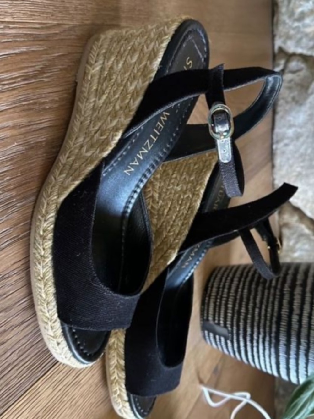 STUART WEITZMAN Tia Espadrille Wedge Sandal Black Ankle Strap Size 10 NEW - Picture 3 of 9